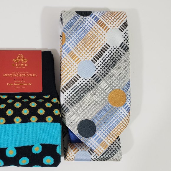 Robert Lewis Navy Neck Tie Hanky Socks Box 3 Set - Picture 2 of 8